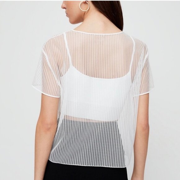 Aritzia Babaton Women's Humber Mesh Short Sleeve Shirt - White - US S - Picture 3 of 5